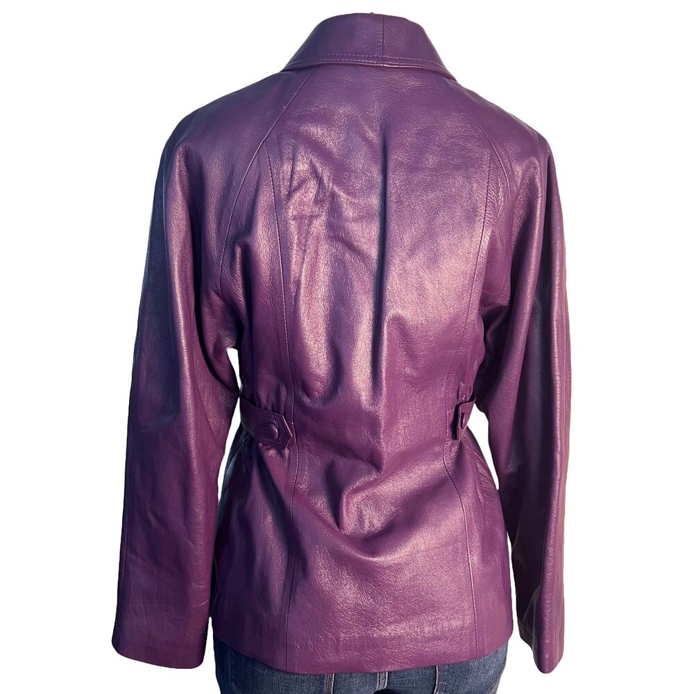 Vintage, Purple Leather Jacket with Faux Fur Collar Size S - Picture 5 of 8